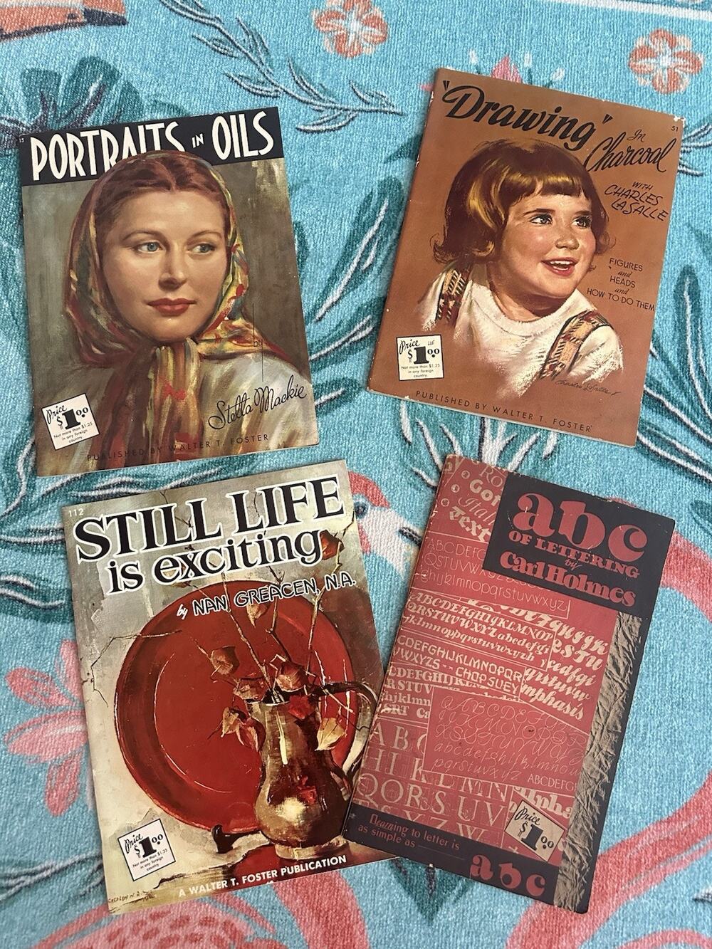 VTG Lot of 4 Walter Foster 1960s Art Instruction Book Oil Drawing + Carbon Paper
